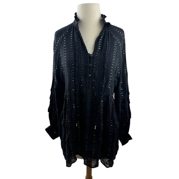 by Anthropologie Quinn Sequined Tunic Blouse Shimmer Small Witchy Whimsigoth - Picture 3 of 16